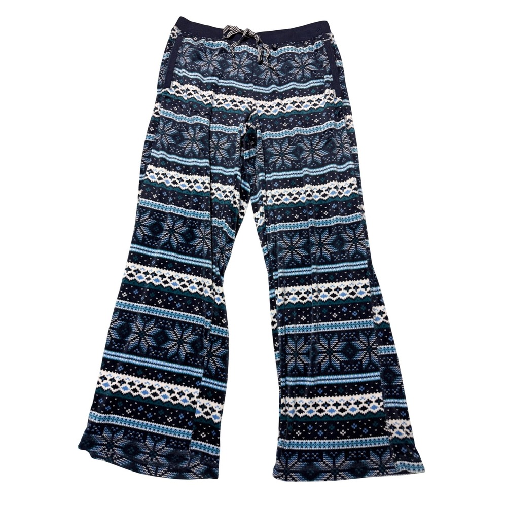 Nautica Fair Isle Pajama Pants Snowflake Fleece Lounge Pants Blue Womens Small